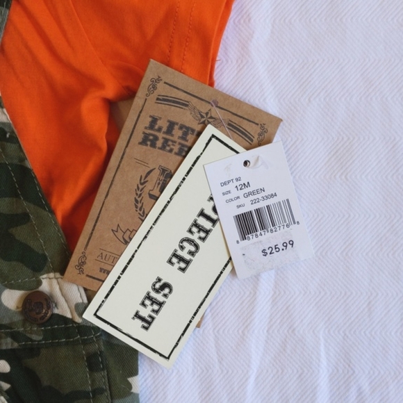 NEW little rebels 2 piece camo overalls shorts outfit matching set 12 months boy - Picture 5 of 7